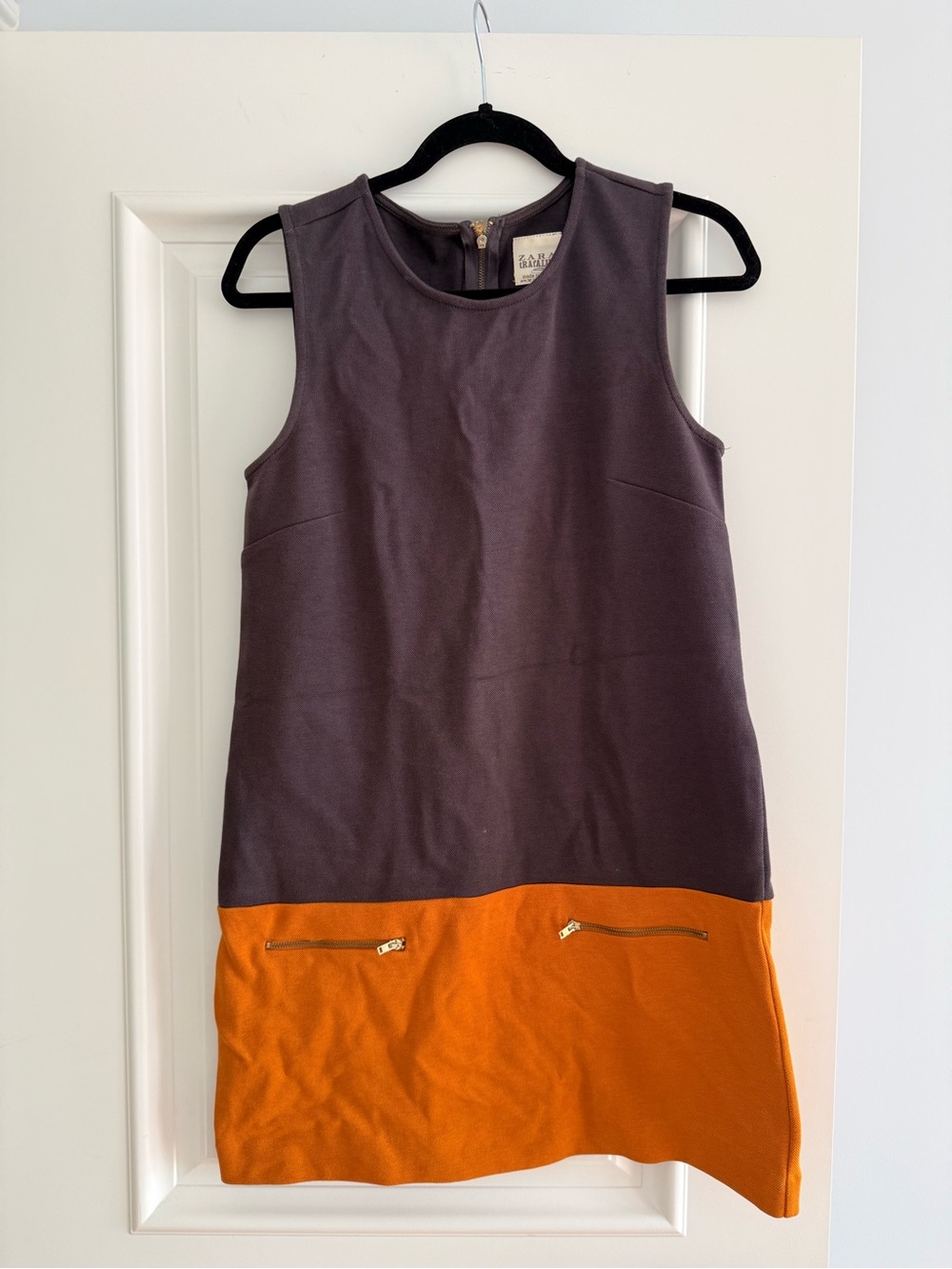 ZARA Two-Tone Brown and Orange Sleeveless Shift Dress